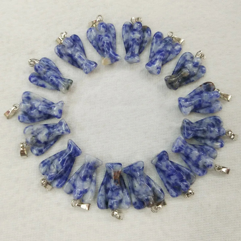 20pcs Sodalite Stone Angel Charms Pendants for Jewelry Making
