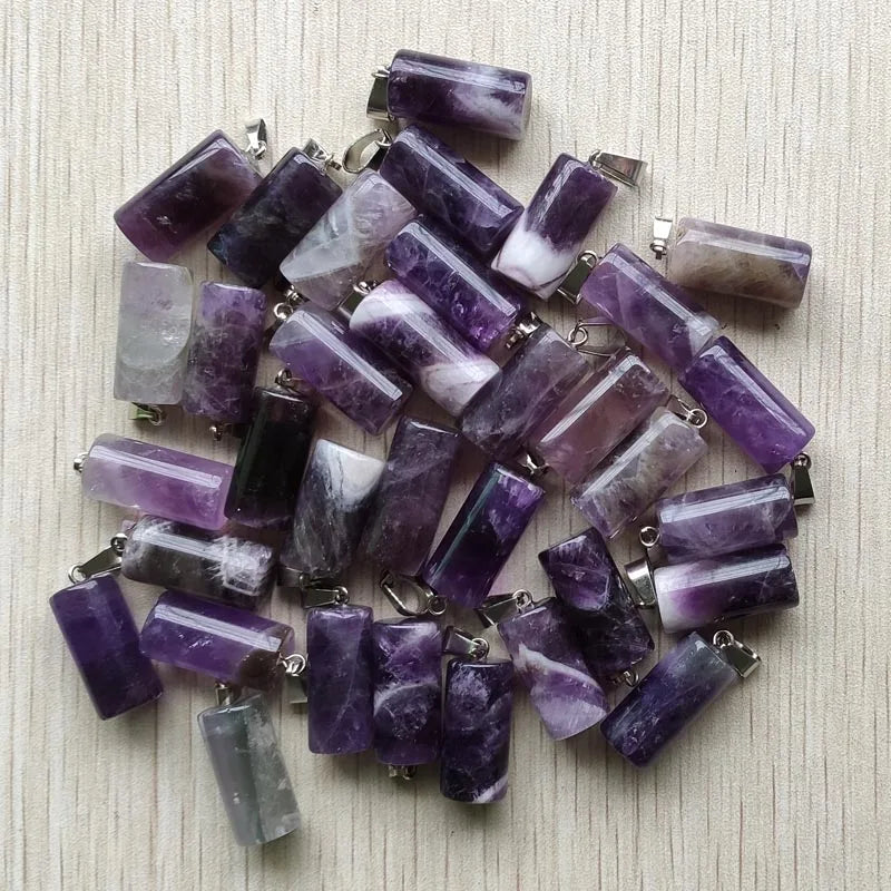20pcs/lot Purple Crystal Cylinder Shape Pendants for Necklace Jewelry Making