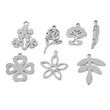 20pcs Stainless Steel Plant Flower Leaf Charms DIY Jewelry Making Accessories