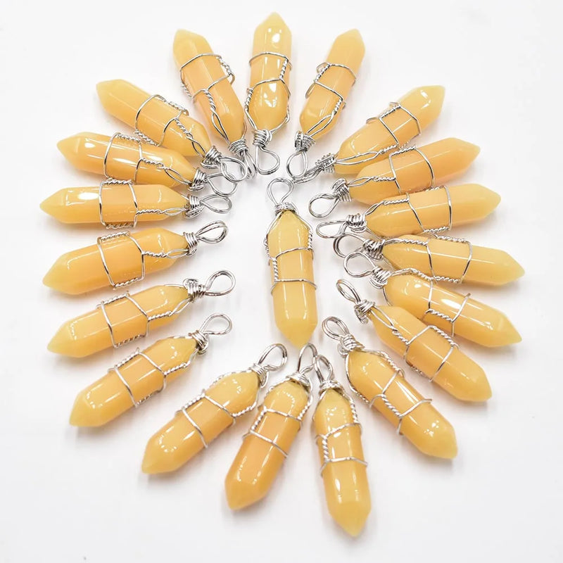 20pcs Crystal Pillar Point Pendants for Jewelry Making