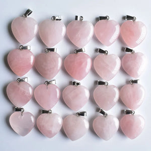 20pcs Natural Quartz Stone Heart Charms Pendants for Jewelry Making