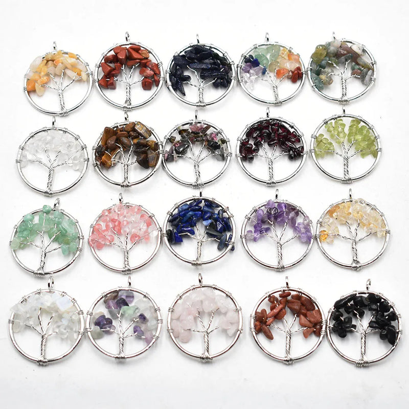 20pcs Natural Stone Tree of Life Wire Wrapped Pendants 30mm