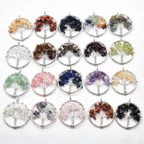 20pcs Natural Stone Tree of Life Wire Wrapped Pendants 30mm