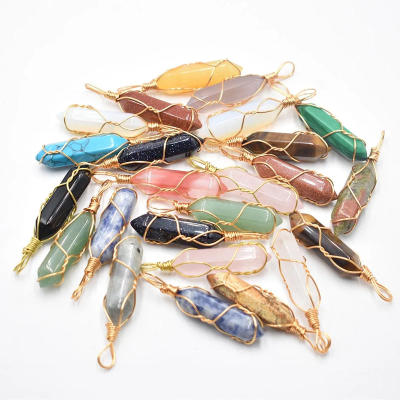 20pcs Mixed Pillar Shape Golden Iron Wire Pendants for Jewelry Making
