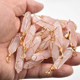 20pcs Natural Rose Quartz Iron Wire Pendants for Jewelry Making