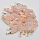 20pcs Natural Rose Quartz Iron Wire Pendants for Jewelry Making