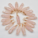 20pcs Natural Rose Quartz Iron Wire Pendants for Jewelry Making