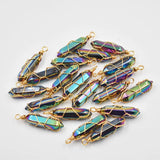 20pcs Natural Stone Pillar Shape Point Iron Wire Pendants for Jewelry Making