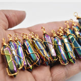 20pcs Natural Stone Pillar Shape Point Iron Wire Pendants for Jewelry Making