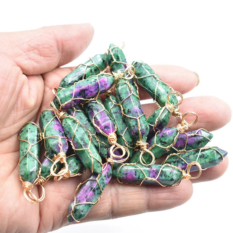20pcs Natural Stone Red Green Treasure Point Pendants