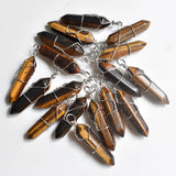 20pcs Tiger Eye Stone Pillar Pendants for Jewelry Making