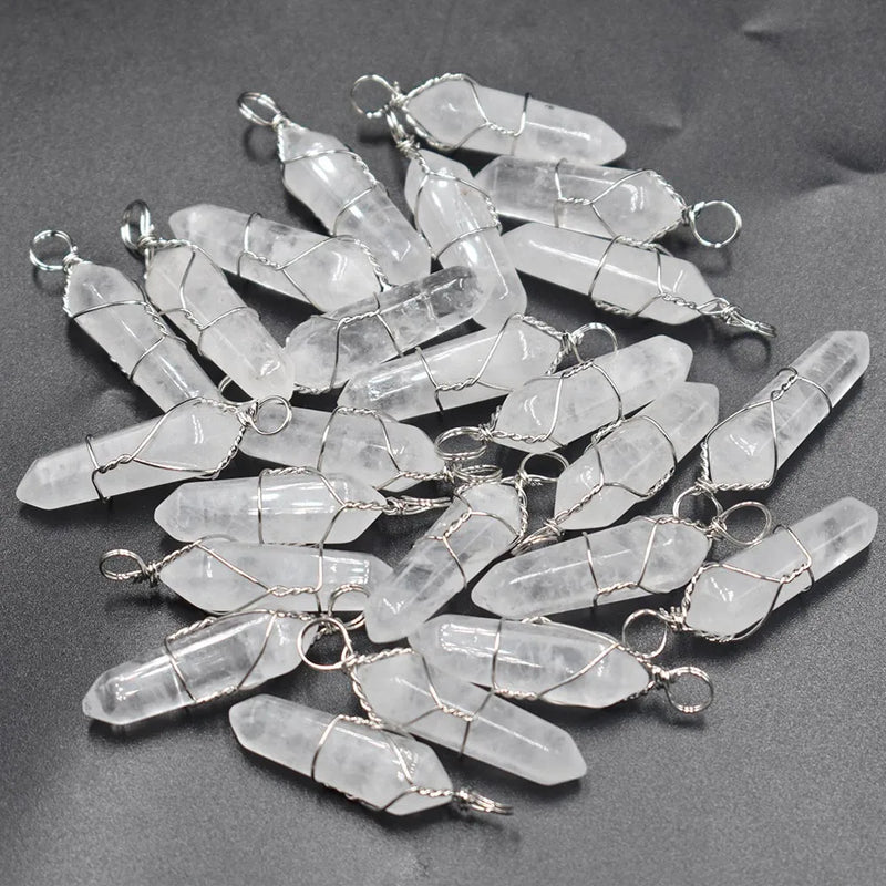20pcs Natural Crystal Point Wire Pendants for Jewelry Making