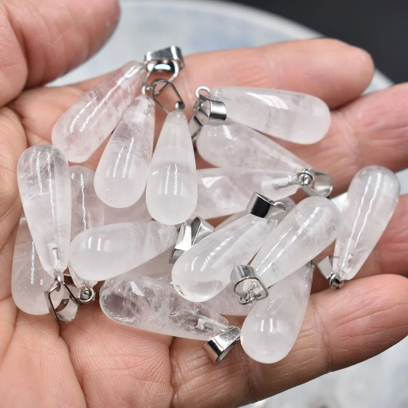 50pcs Natural Stone Crystal Drop Shape Pendants for Jewelry Making
