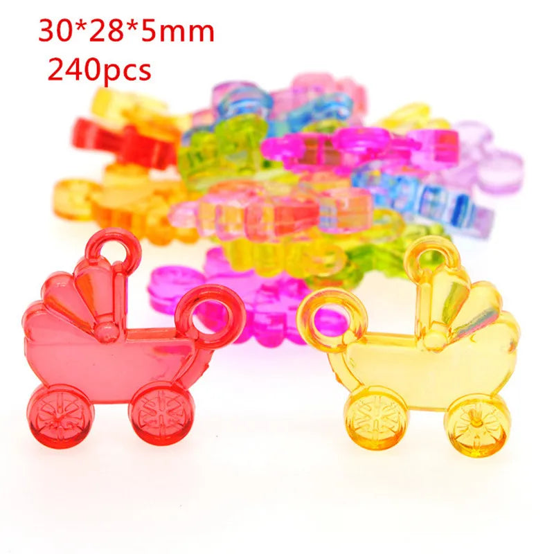 240pcs Baby Carriage Acrylic Necklace Pendants DIY Charms