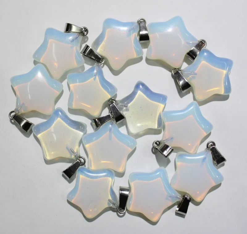 24PCS Natural Stone Pentant Charm Star Necklace Pendants for Jewelry Making
