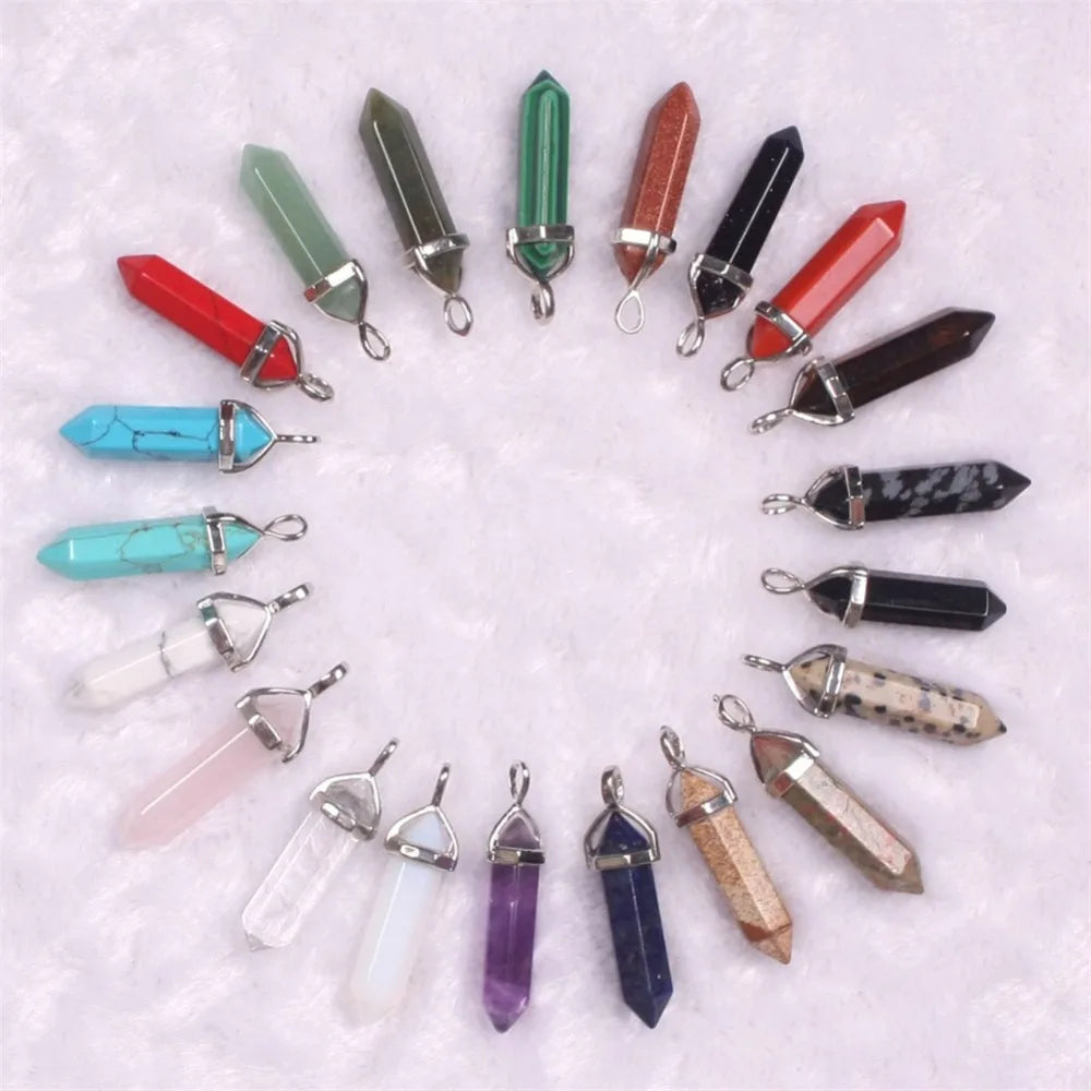 24 Mixed Natural Stone Quartz Point Pendant Chakra Pendulum