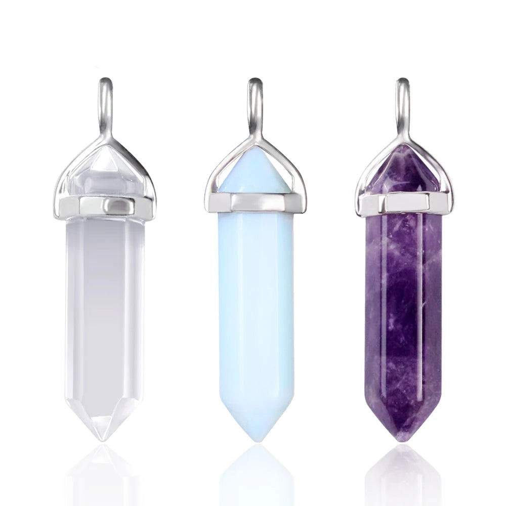 24 Mixed Natural Stone Quartz Point Pendant Chakra Pendulum
