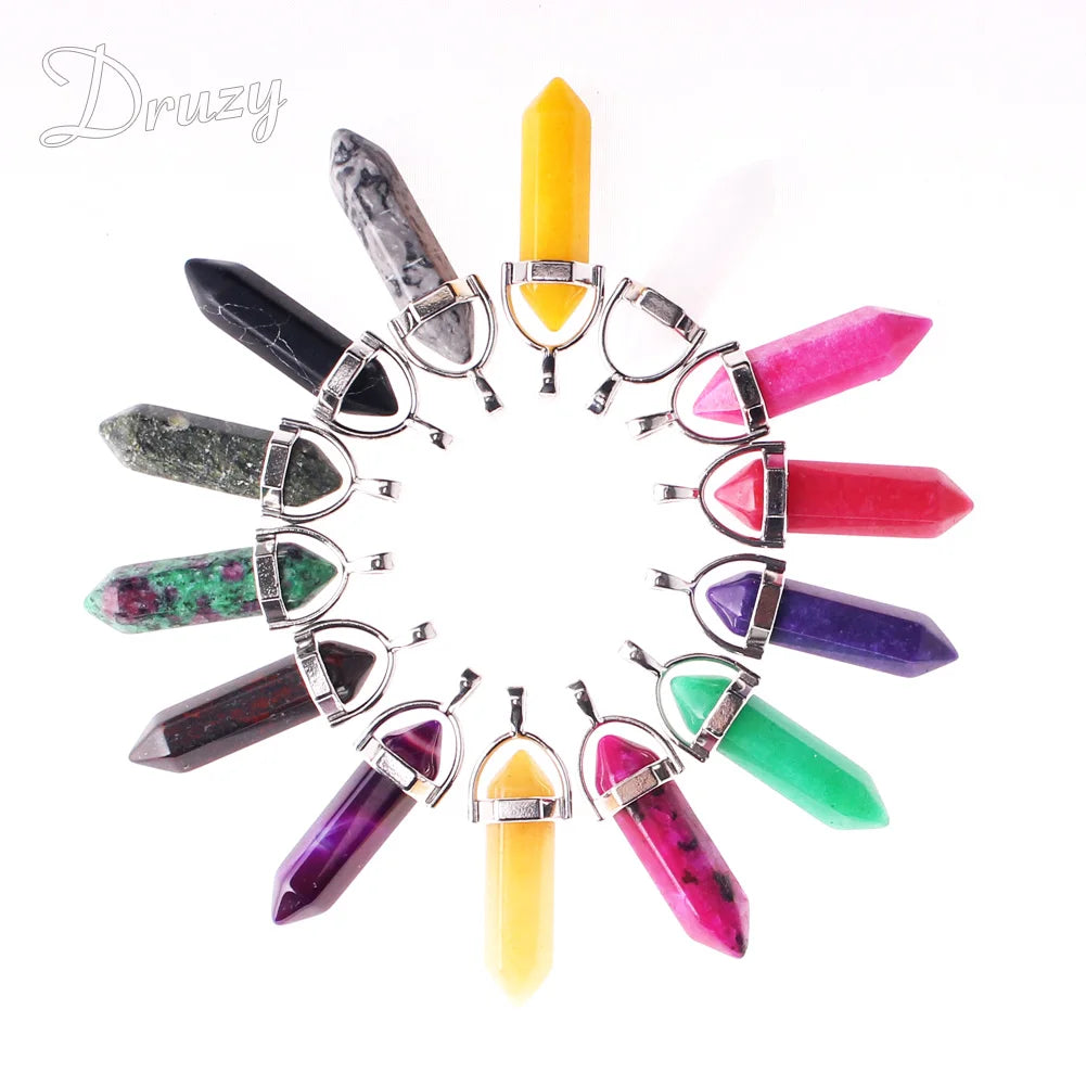 24 Mixed Natural Stone Quartz Point Pendant Chakra Pendulum