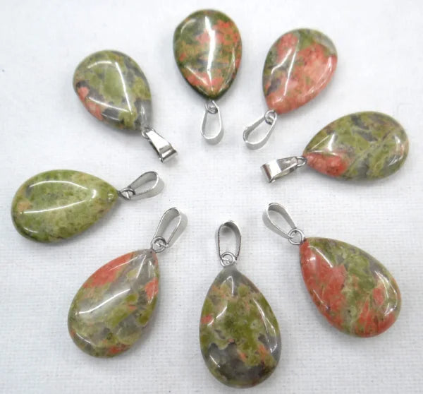 24pcs Unakite Stone Water Drop Shape Pendant for DIY Jewelry Making Charms