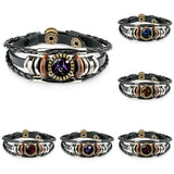 Zodiac Sign Charm Bracelet 12 Constellation Leather Wrap Bangle
