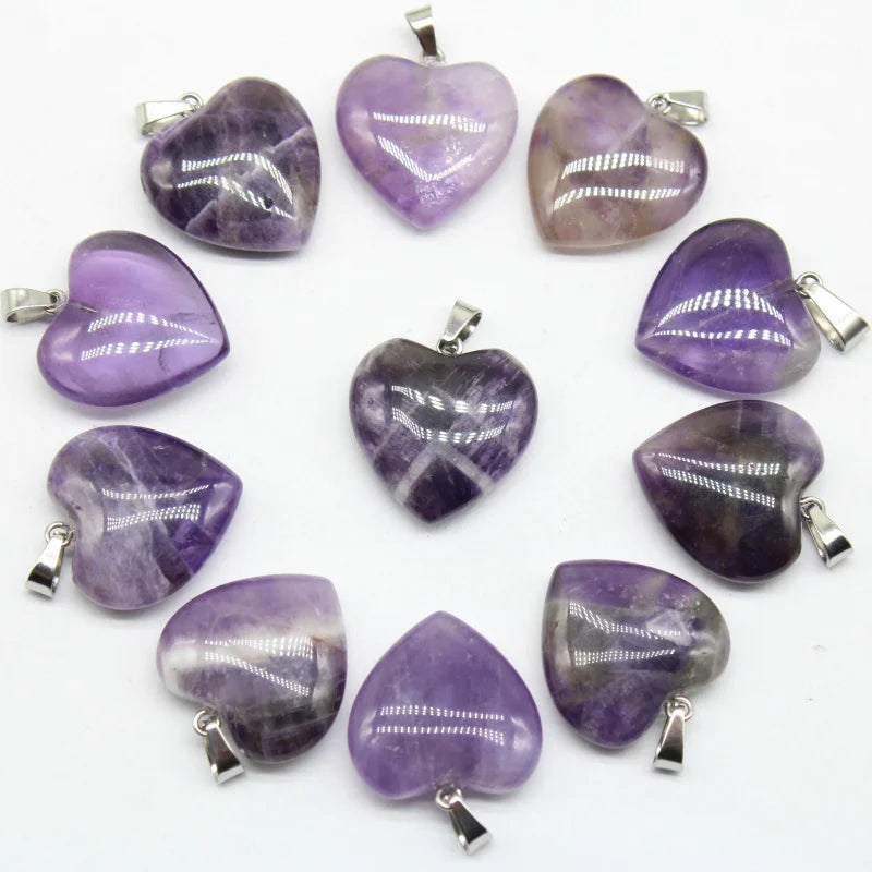 24pcs Amethyst Green Aventurine 20mm Heart Pendants for Diy Necklace