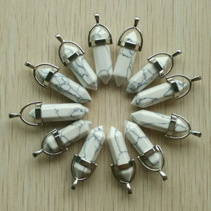 24pcs Natural Stone Bullet Charms Chakra Pendants for Necklace Making