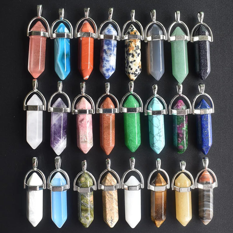 24pcs Natural Stone Mixed Pillar Charms Chakra Pendants & Necklaces