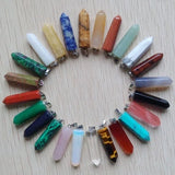 24pcs Natural Stone Pendants Assorted Point Charms Hexagonal Pillar Pendant