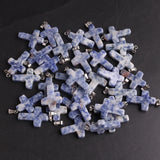24pcs Green Aventurine Stone Cross Pendants Charm Necklace Jewelry Making