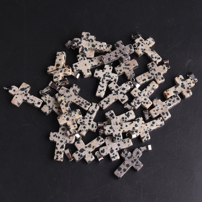 24pcs Green Aventurine Stone Cross Pendants Charm Necklace Jewelry Making