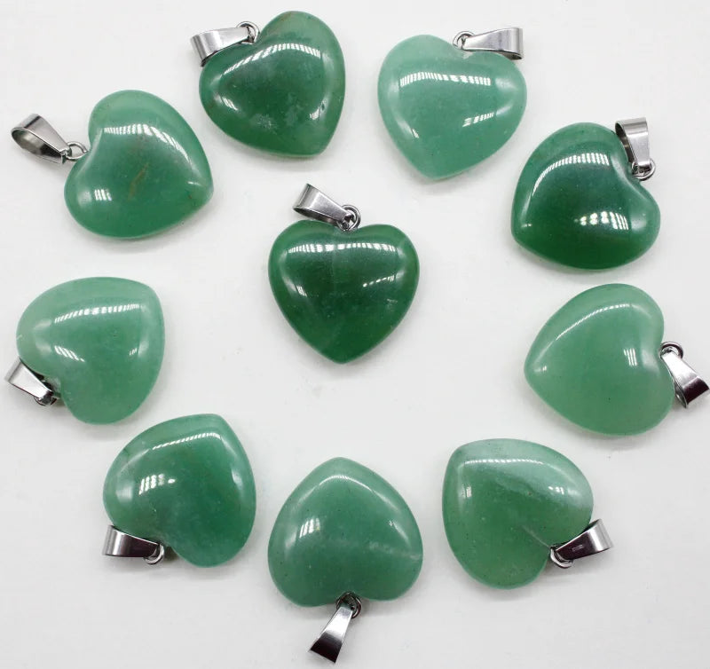24pcs Aventurine 20mm Heart Pendant Charm Diy Jewelry Making Necklace Earrings