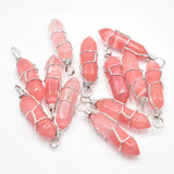 24pcs Watermelon Red Stone Pillar Shape Point Iron Wire Pendants