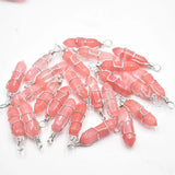 24pcs Watermelon Red Stone Pillar Shape Point Iron Wire Pendants