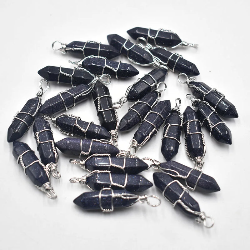 24pcs Sand Stone Pillar Point Pendants for Jewelry Making
