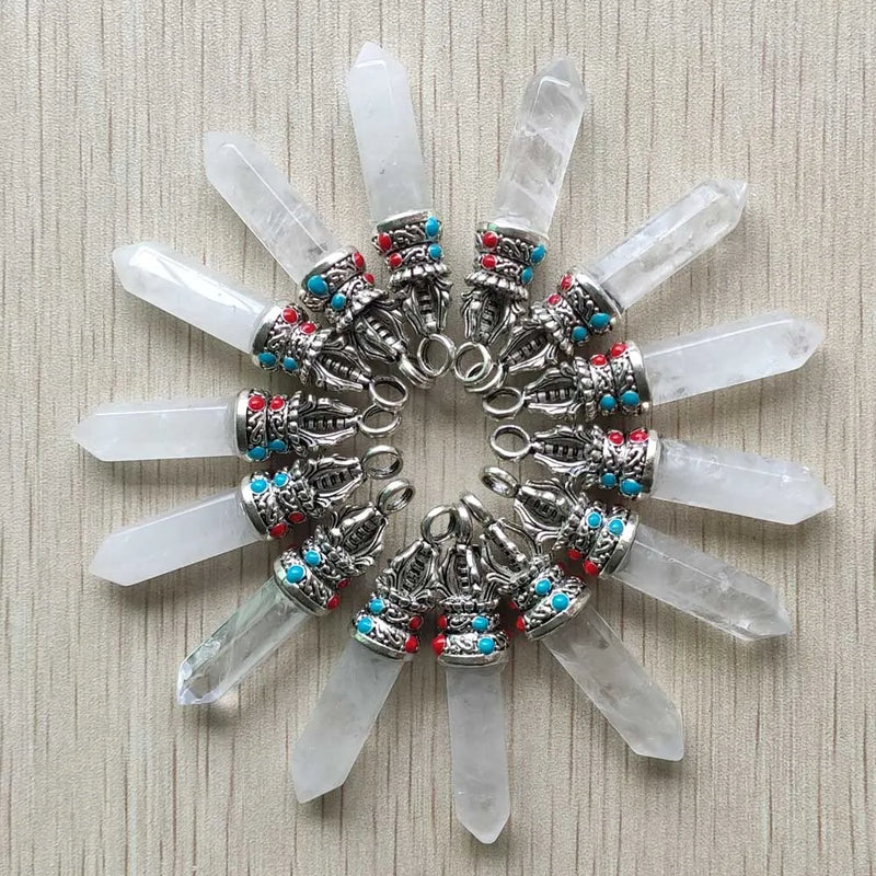 24pcs Natural Crystal Pillar Pendants for Jewelry Making