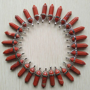24pcs Red Stone Pillar Point Chakra Charms Pendant for Jewelry Making