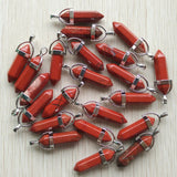 24pcs Red Stone Pillar Point Chakra Charms Pendant for Jewelry Making