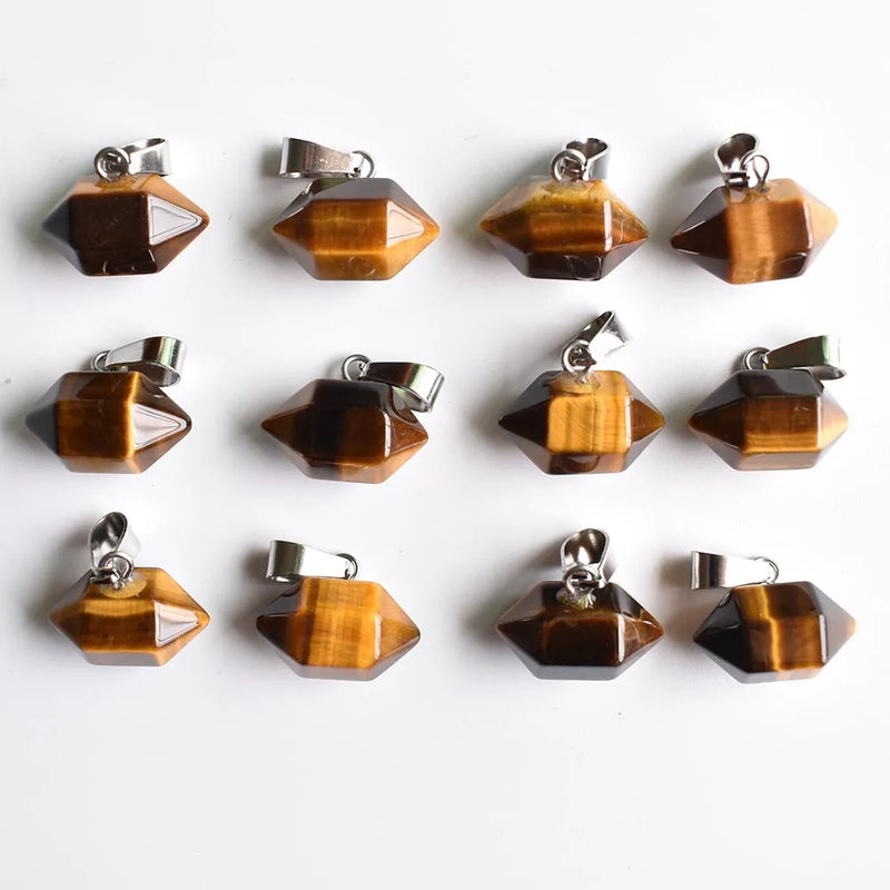 24pcs Natural Tiger Eye Stone Point Pendants for Jewelry Making