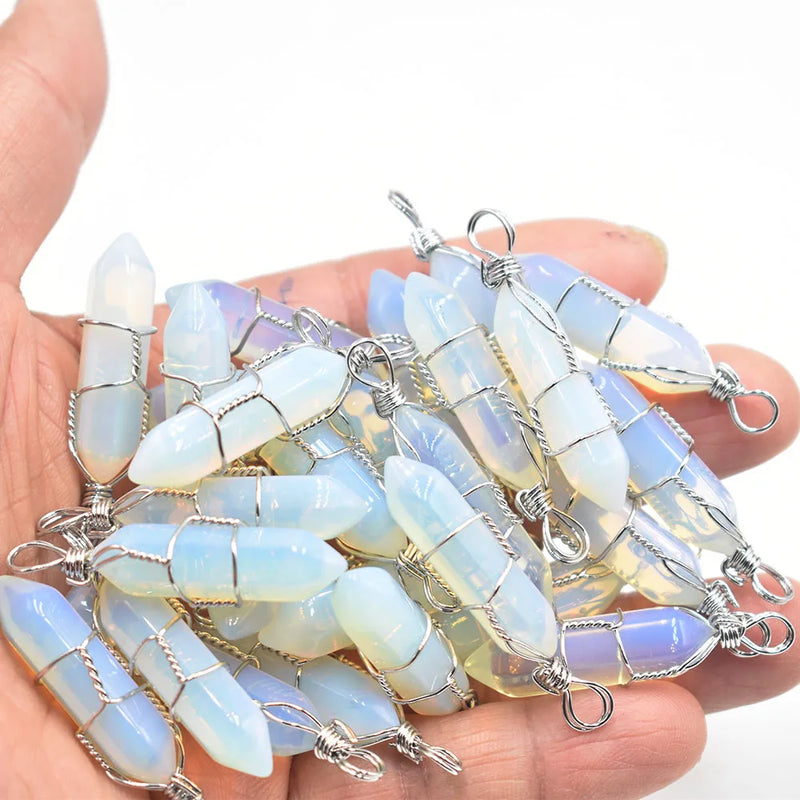 24pcs Opal Stone Point Pendants for Jewelry Making