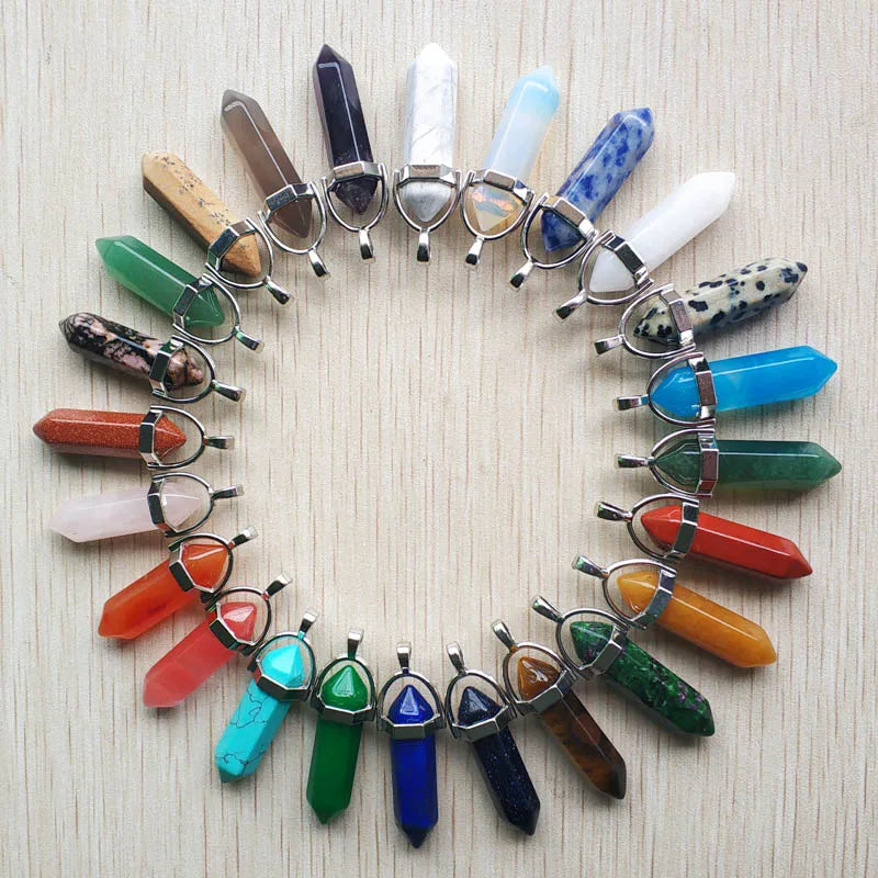 24pcs Mixed Natural Stone Chakra Pendants for Necklaces Making