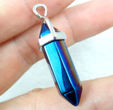 24pcs Natural Stone Titanium Crystal Pillar Chakra Pendant Necklace