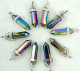 24pcs Natural Stone Titanium Crystal Pillar Chakra Pendant Necklace