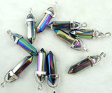 24pcs Natural Stone Titanium Crystal Pillar Chakra Pendant Necklace