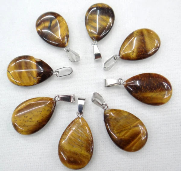 24pcs Natural Tiger Eye Stone Water Drop Shape DIY Jewelry Making Pendants