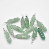 24pcs Green Aventurine Pillar Point Wire Pendants
