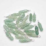 24pcs Green Aventurine Pillar Point Wire Pendants