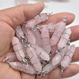 24pcs Natural Stone Roses Quartz Pillar Point Pendants for Jewelry Making