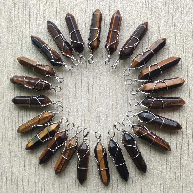 24pcs Tiger Eye Stone Chakra Charms Pendants for Jewelry Making
