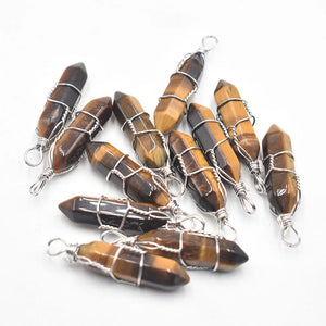 24pcs Natural Tiger Eye Stone Point Pendant Wire Pendants