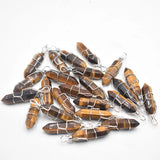 24pcs Natural Tiger Eye Stone Point Pendant Wire Pendants